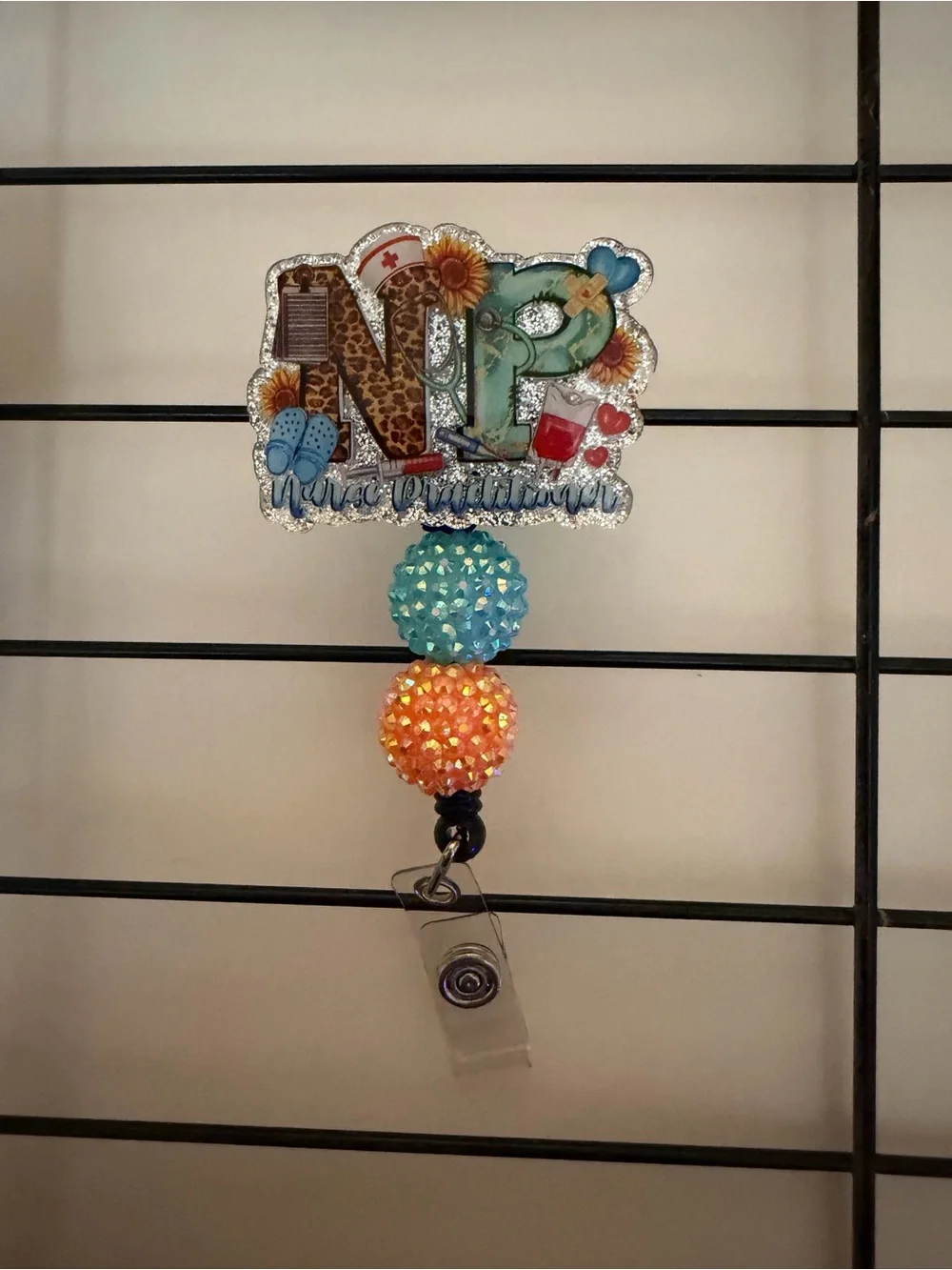 Super Nurse Badge Reel - Blue Sparkle Retractable ID Holder